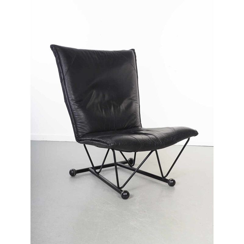 Vintage Flyer lounge chair in black leather by P. Mazairac and K. Boonzaaijer for Young International, 1983s