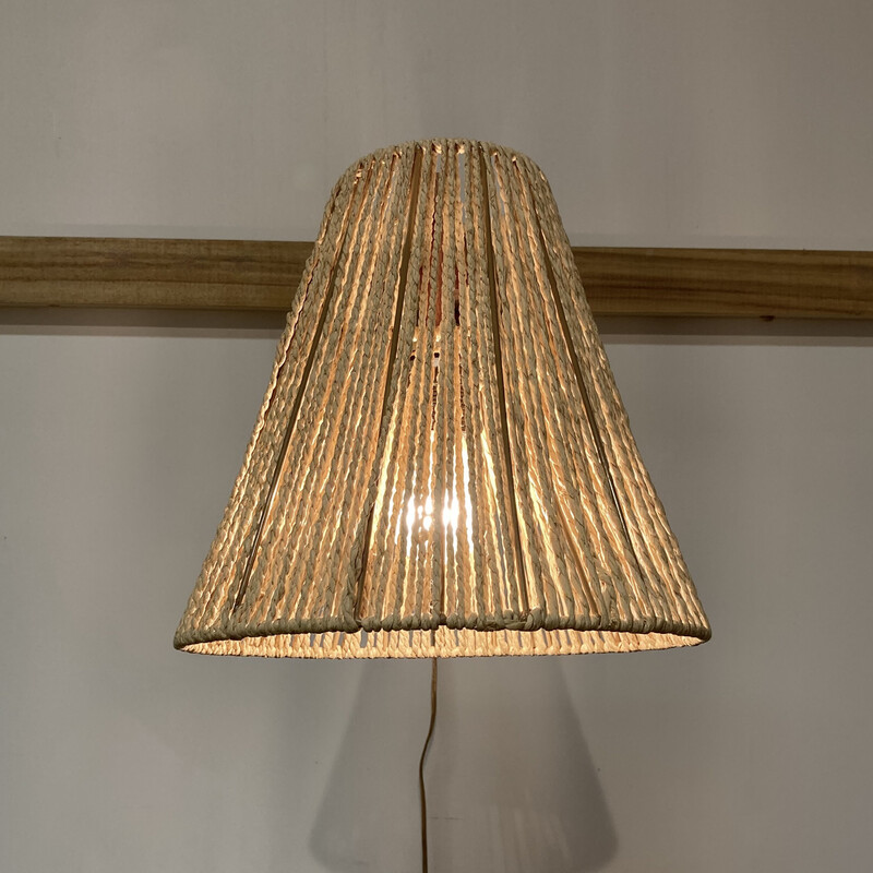 Vintage modular Scandinavian wall lamp in oak and rope, 1950s