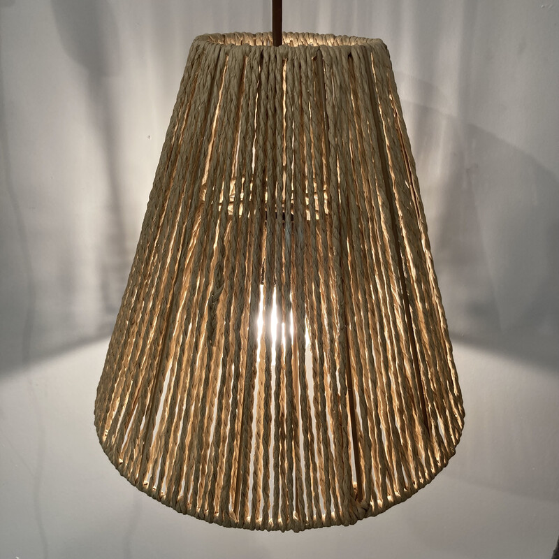 Lampada da parete vintage scandinava in teak e corda, 1950