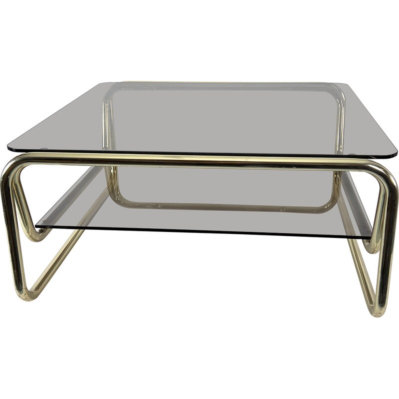 Vintage brass and glass coffee table, Italy 1970s