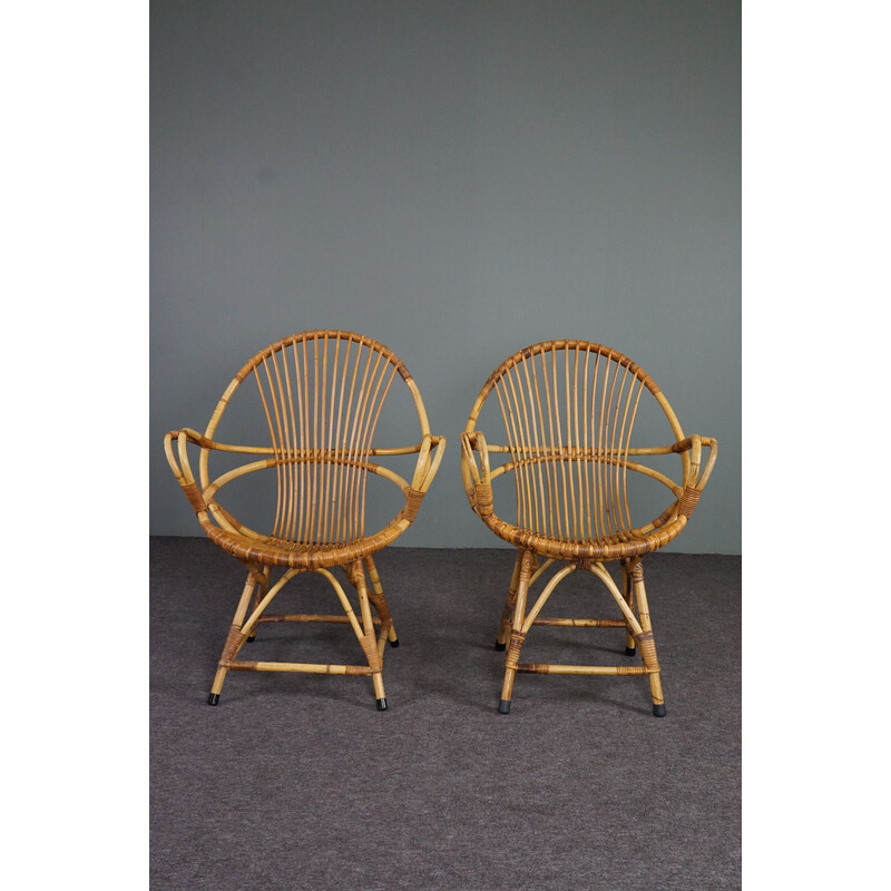 Paire de fauteuils vintage en rotin, 1950