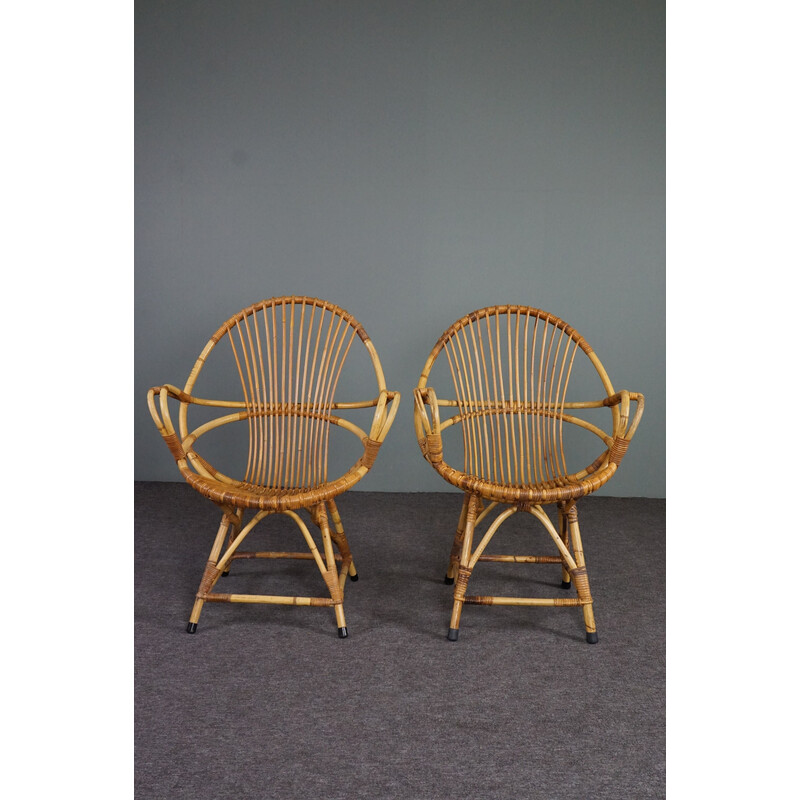 Pareja de sillones vintage de ratán, años 50