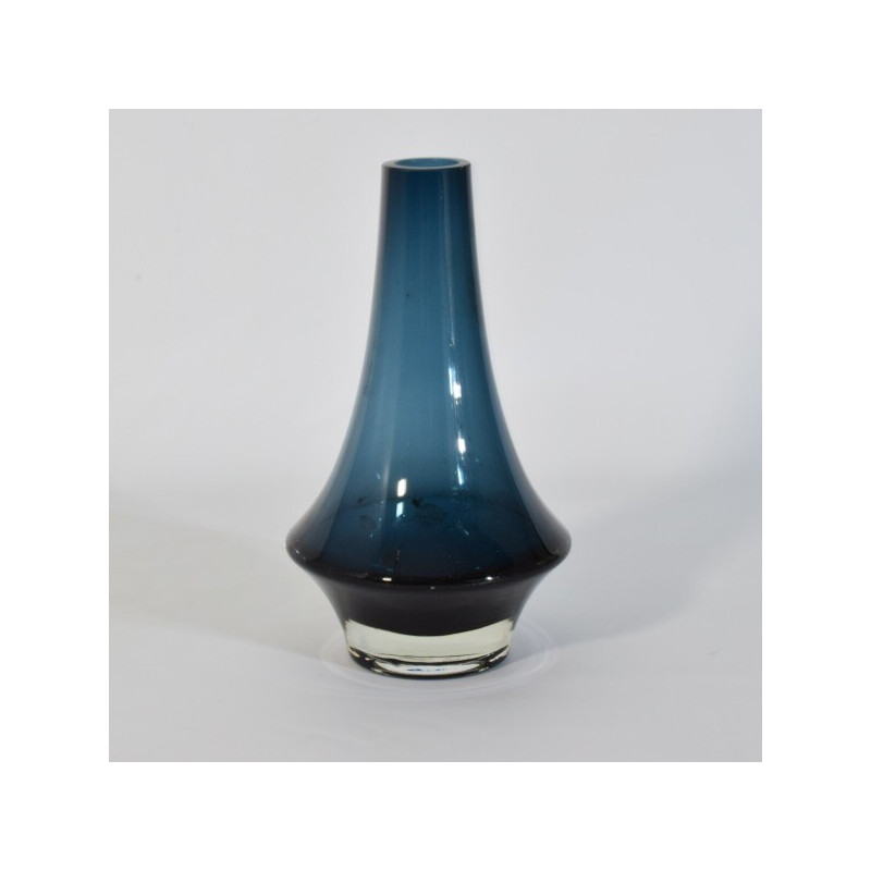 Vase bleue vintage par Erkkitapio Siiroinen pour Riihimäen Lasi, Finlande 1960