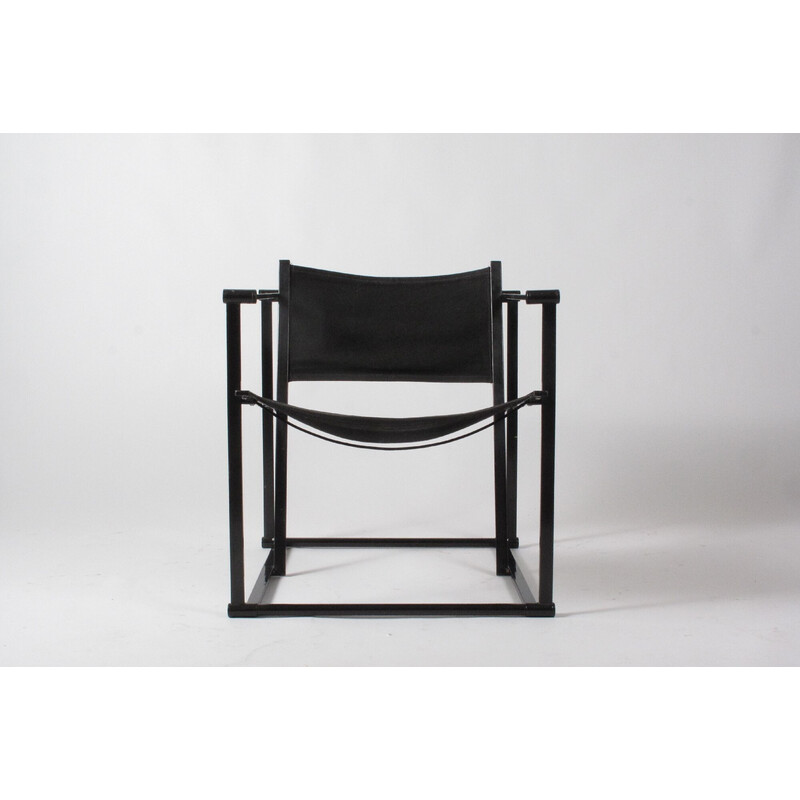 Vintage armchair in black lacquered metal and black canvas, Netherlands 1980s