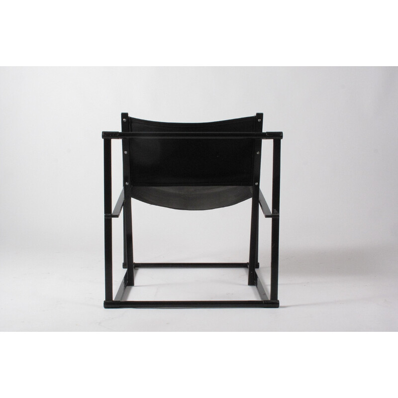 Vintage armchair in black lacquered metal and black canvas, Netherlands 1980s