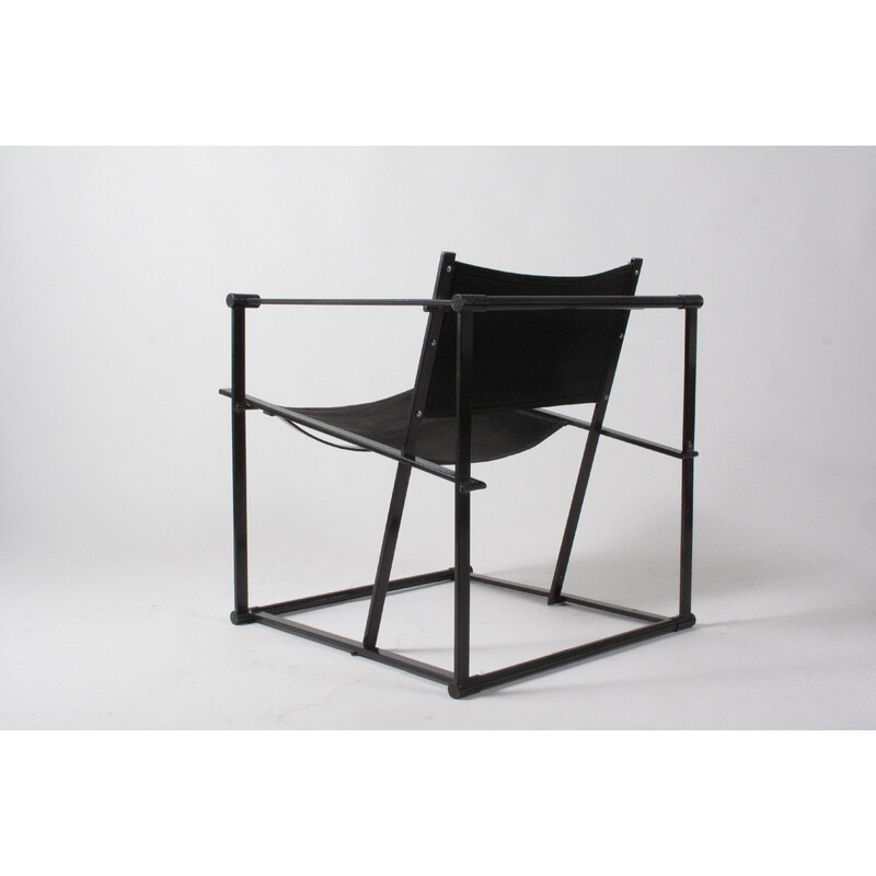 Vintage-Sessel aus schwarz lackiertem Metall und schwarzer Leinwand, Niederlande 1980er Jahre