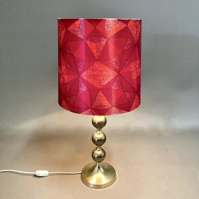 Pair of vintage Scandinavian metal and silk lamps, 1950s