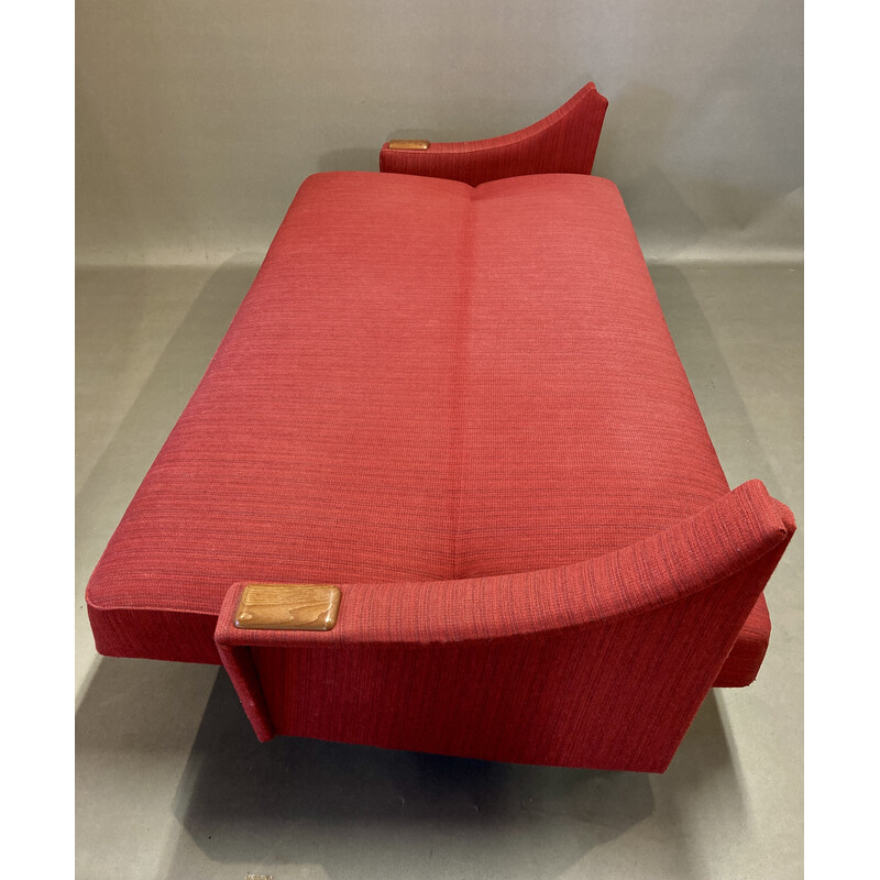 Sofá cama vintage escandinavo de teca, lana y seda, 1950