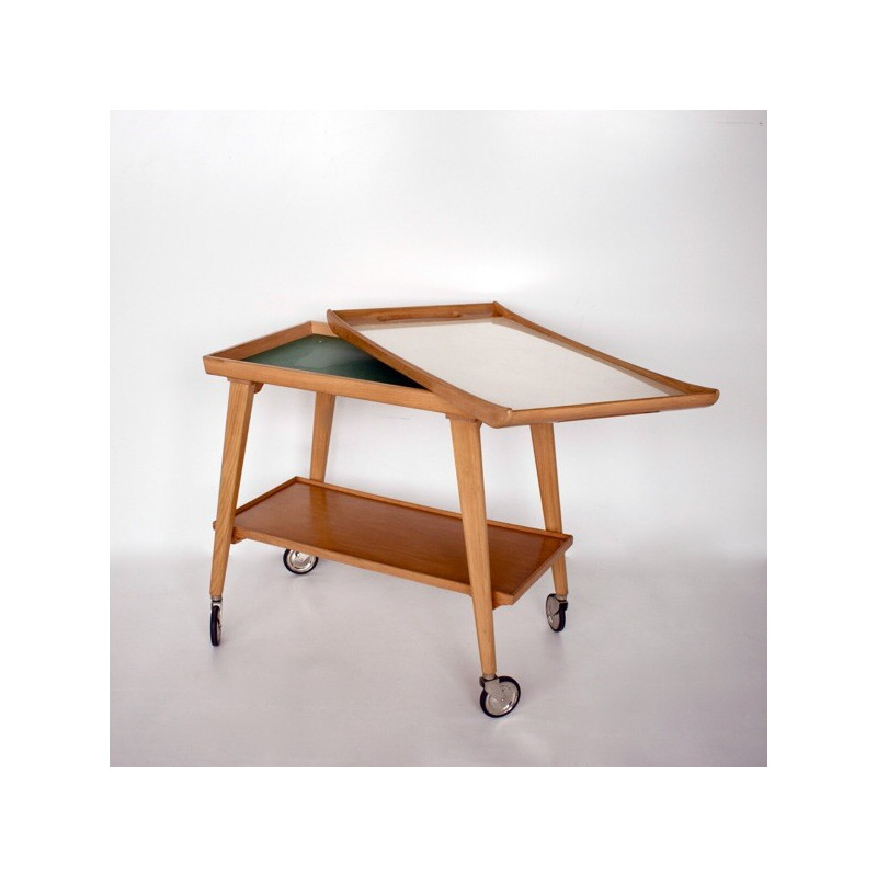 Vintage beech serving table for Opal Möbel, Germany 1960s