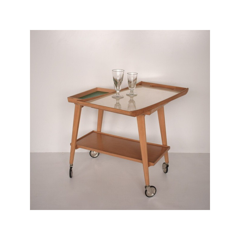 Vintage beech serving table for Opal Möbel, Germany 1960s