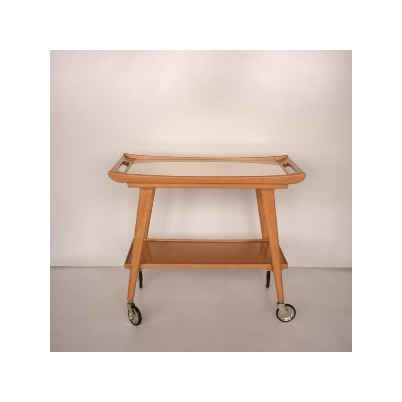 Vintage beech serving table for Opal Möbel, Germany 1960s