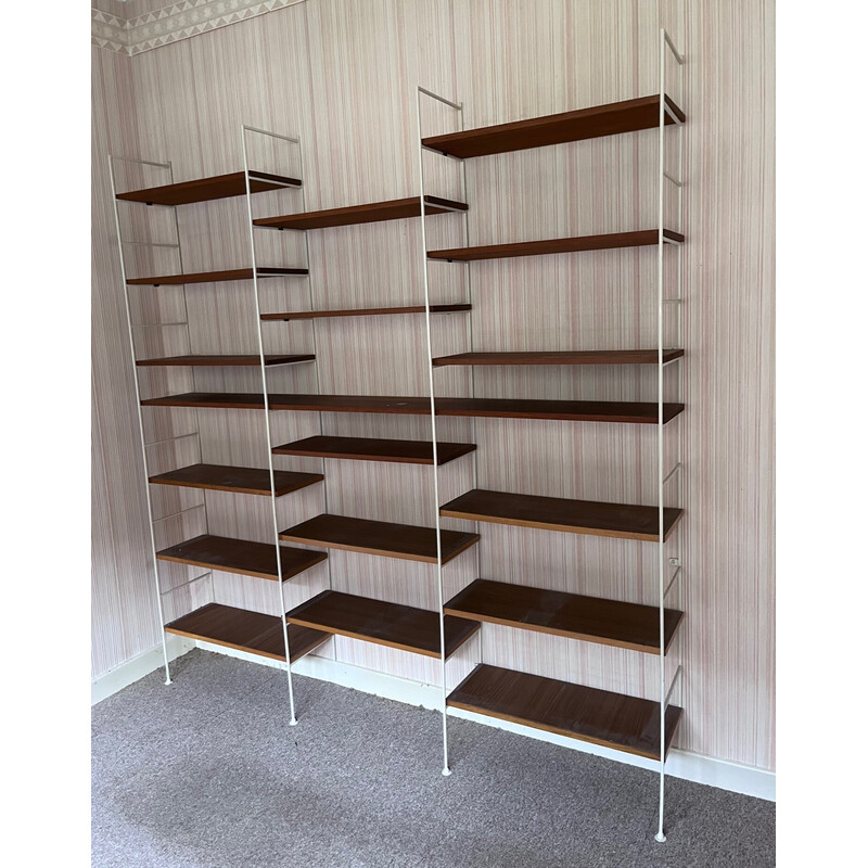 Librería vintage en metal lacado blanco y madera, 1950