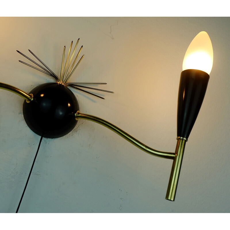 Vintage wall lamp in black lacquered metal and brass, 1950s