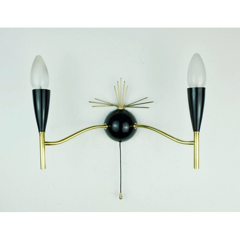 Vintage wall lamp in black lacquered metal and brass, 1950s