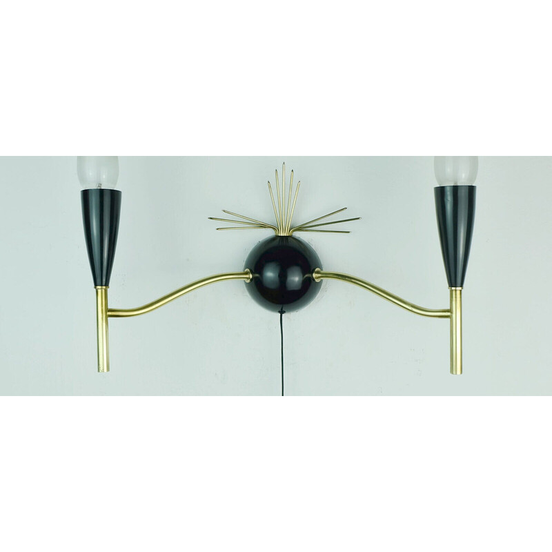 Vintage wall lamp in black lacquered metal and brass, 1950s