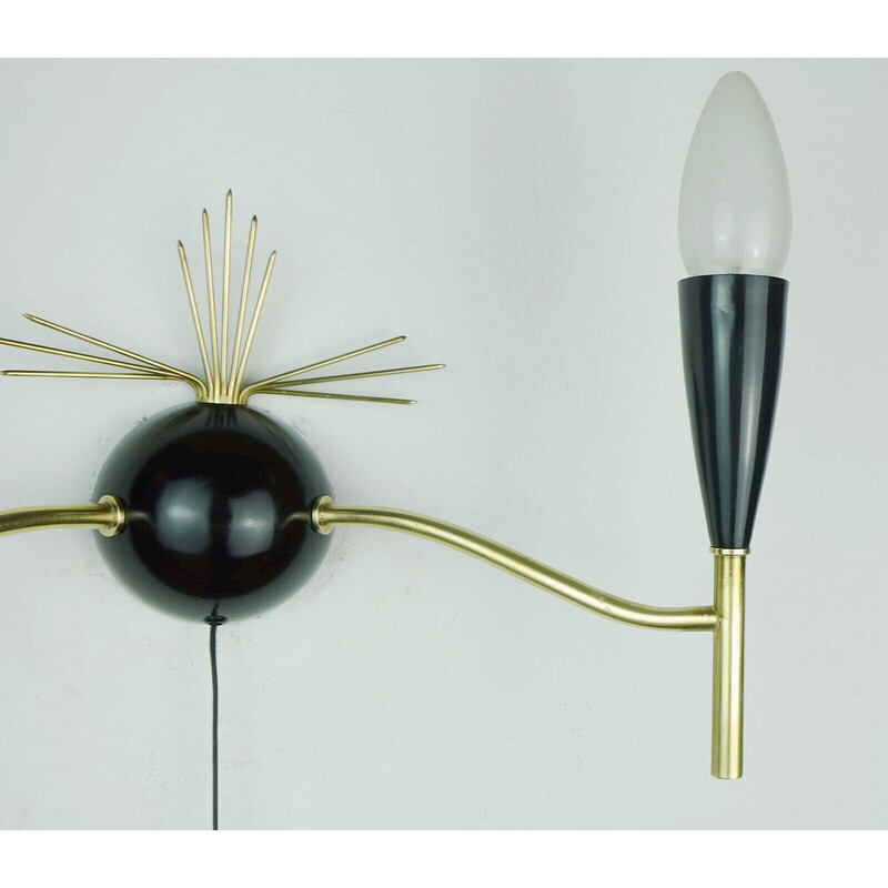 Vintage wall lamp in black lacquered metal and brass, 1950s