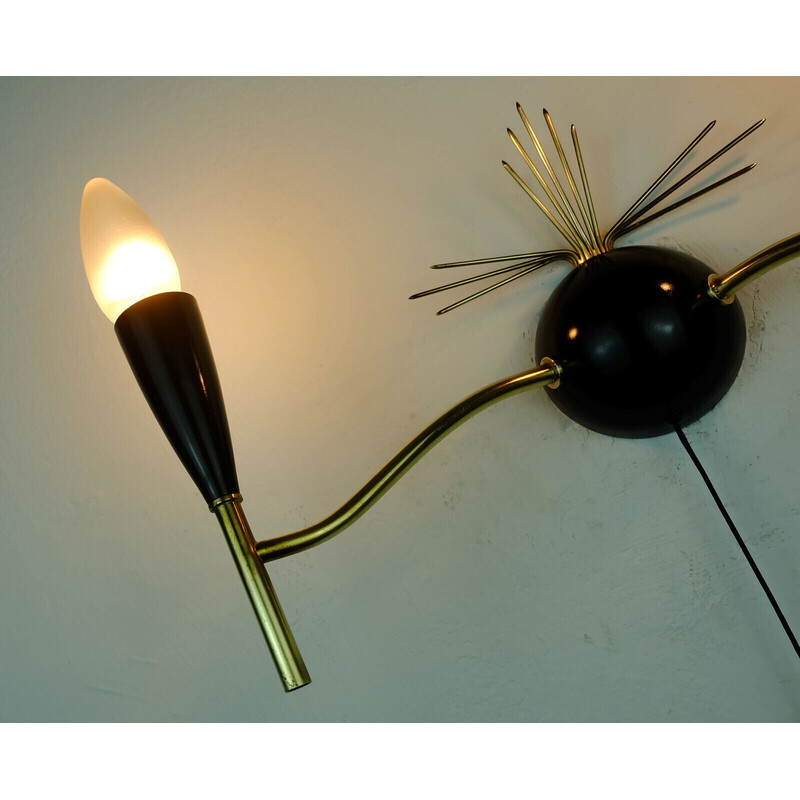 Vintage wall lamp in black lacquered metal and brass, 1950s