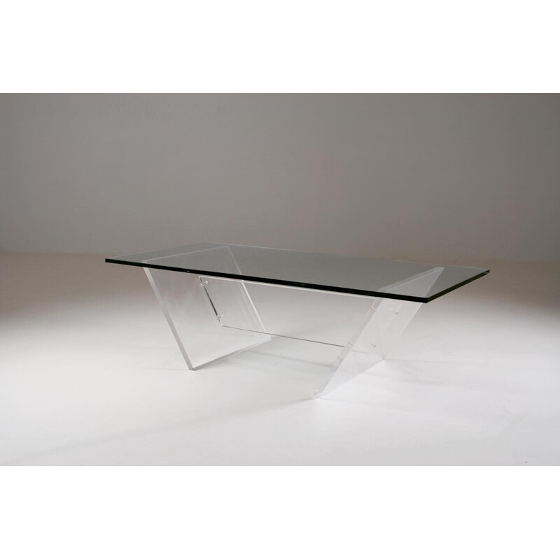 Vintage coffee table " Les invisibles du marais " in plexiglas and glass, France 1980