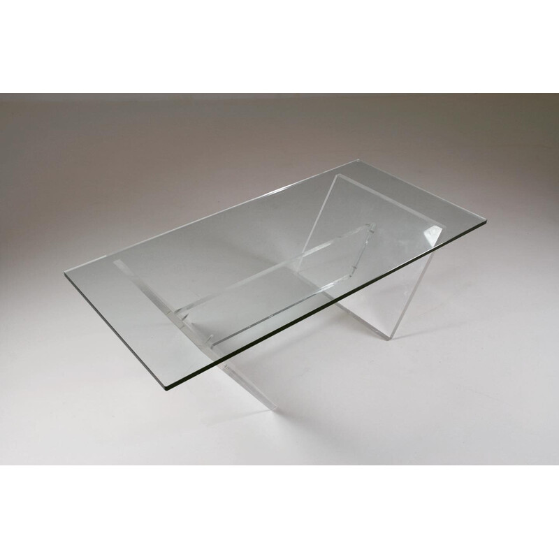 Vintage coffee table " Les invisibles du marais " in plexiglas and glass, France 1980