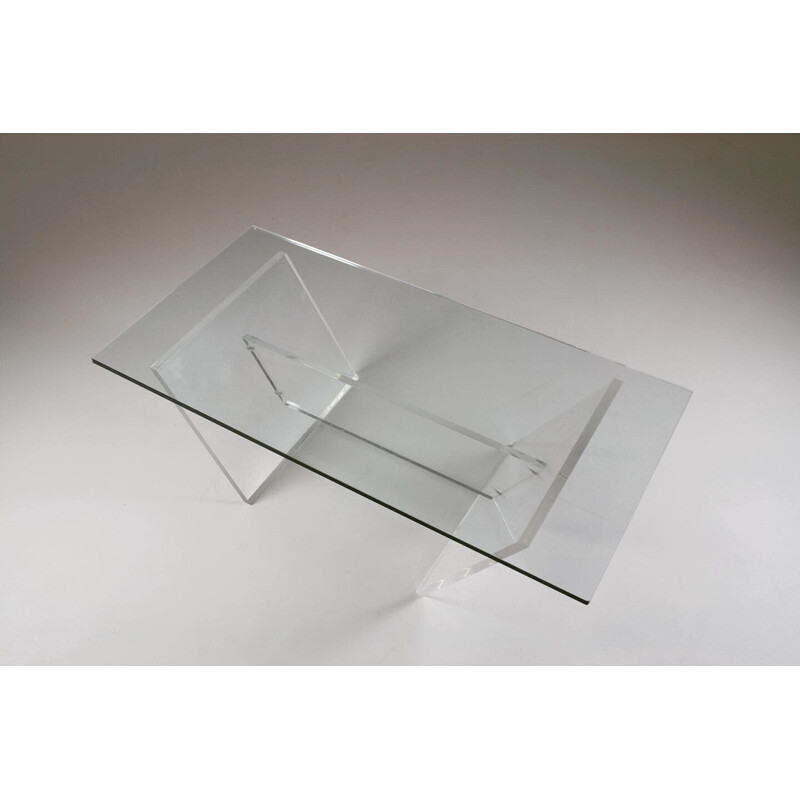 Vintage coffee table " Les invisibles du marais " in plexiglas and glass, France 1980