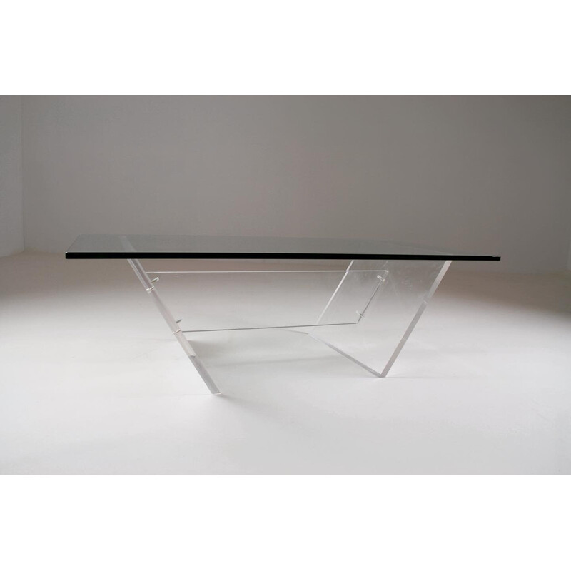 Vintage coffee table " Les invisibles du marais " in plexiglas and glass, France 1980