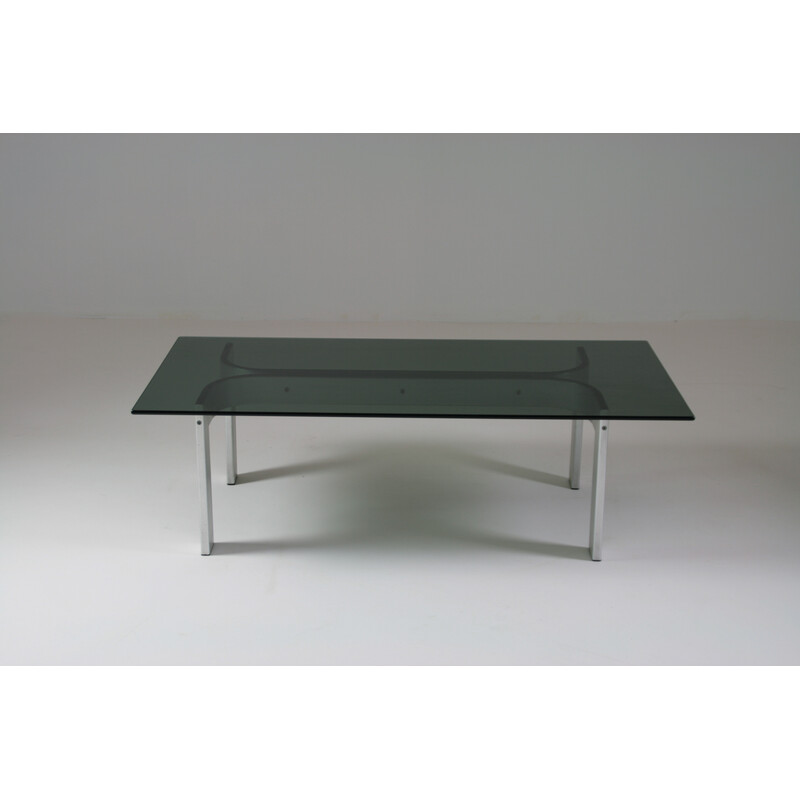 Vintage Couchtisch aus gebürstetem Aluminium und Glasplatte, 1970