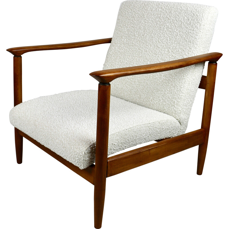 Vintage Gfm-142 lounge chair in wood and ivory fabric by Edmund Homa, 1970s