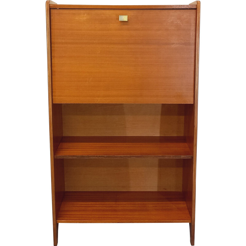 Scrivania vintage in teak e ottone, 1950-1960