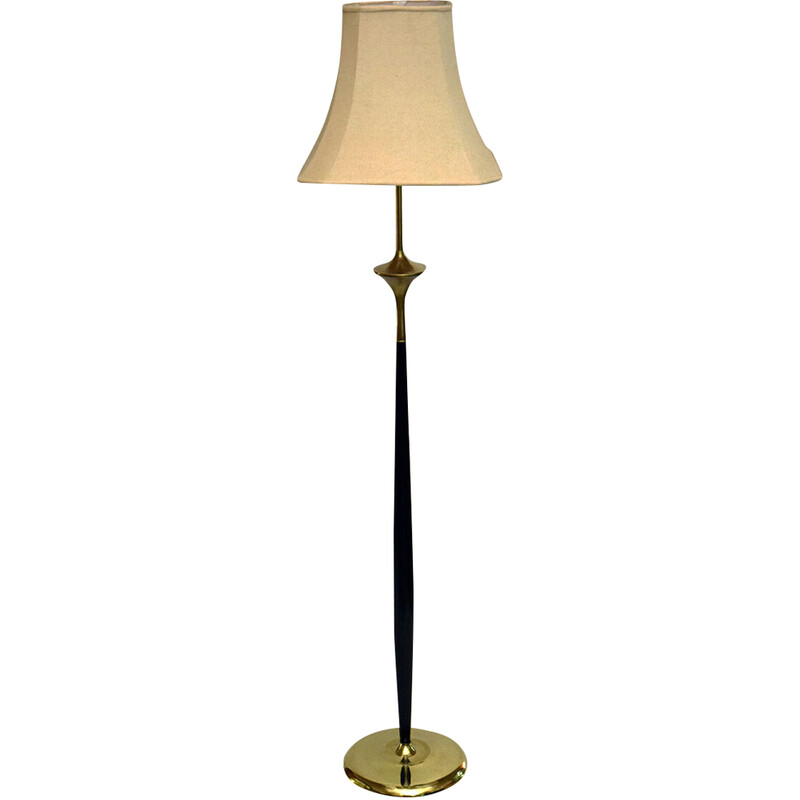 Vintage brass and mahogany floor lamp, 1950s