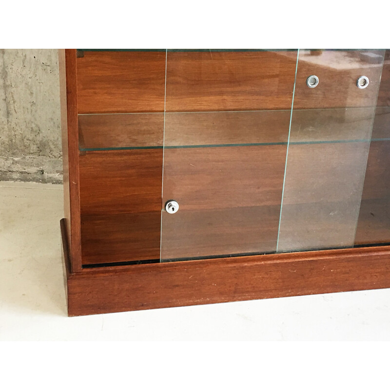 Vintage teak book case with sliding glass doors - 1970s