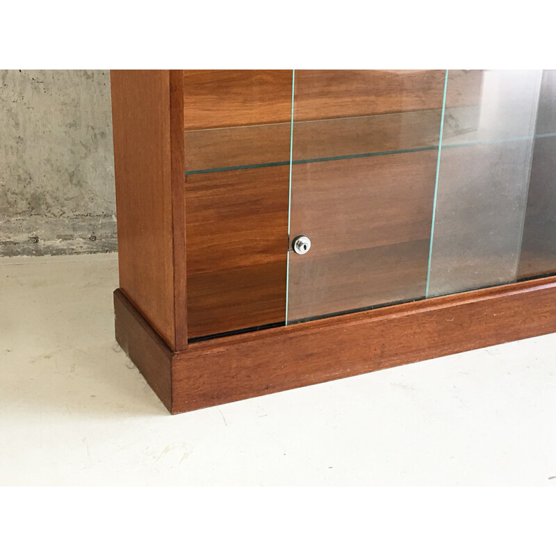 Vintage teak book case with sliding glass doors - 1970s