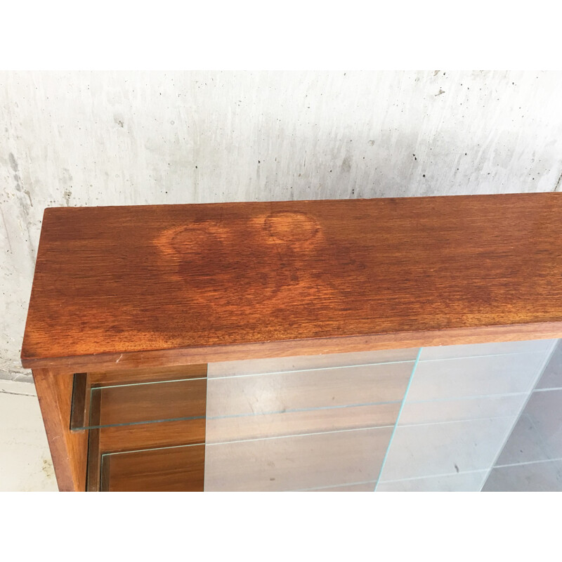 Vintage teak book case with sliding glass doors - 1970s