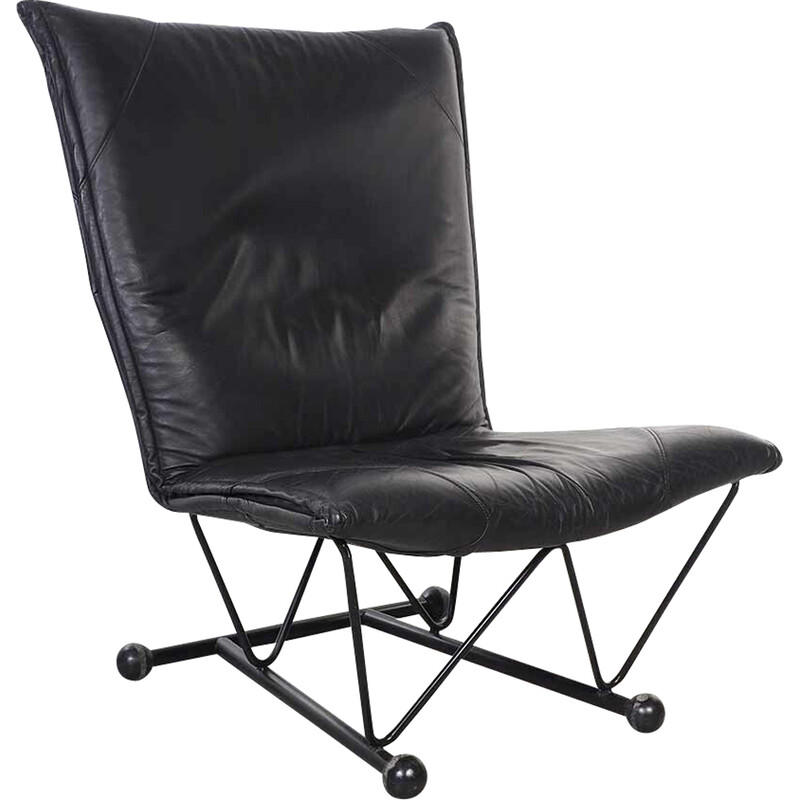 Vintage Flyer lounge chair in black leather by P. Mazairac and K. Boonzaaijer for Young International, 1983s