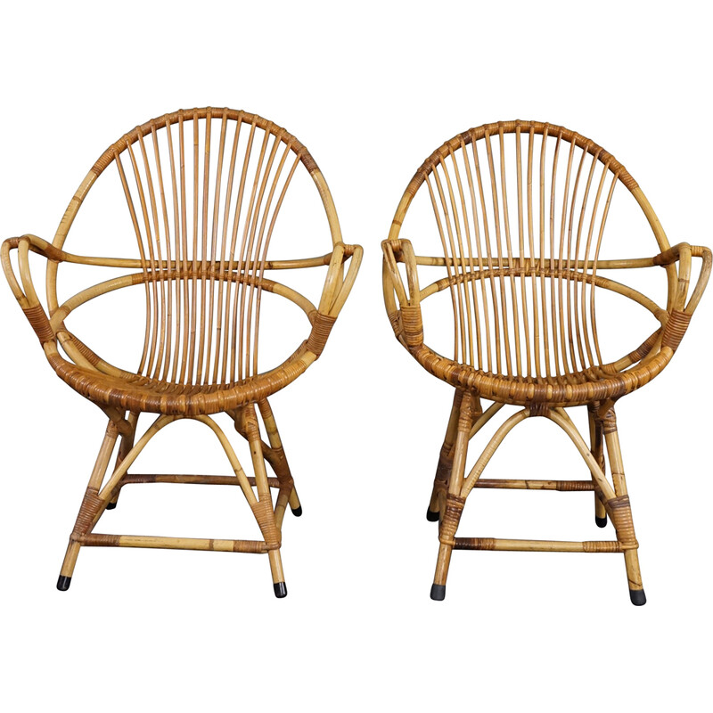 Coppia di poltrone vintage in rattan, anni '50