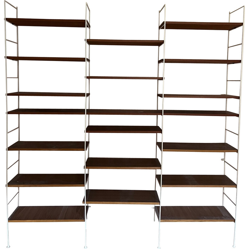 Vintage bookcase in white lacquered metal and wood, 1950s