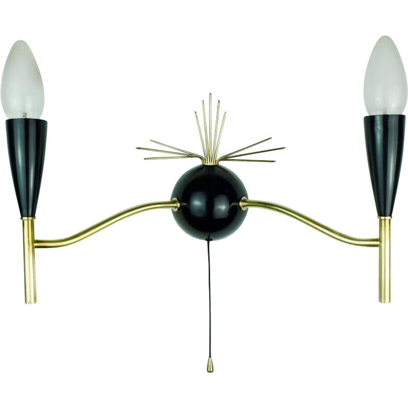 Vintage wall lamp in black lacquered metal and brass, 1950s