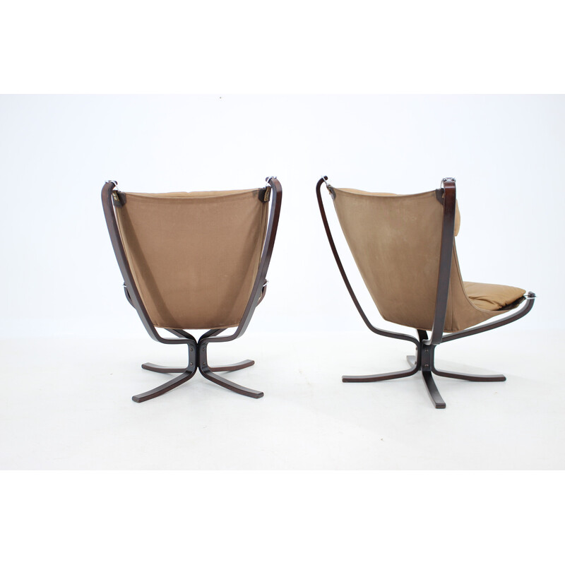 Paar vintage Falcon fauteuils in leer van Sigurd Ressell voor Vatne Møbler, Noorwegen 1970