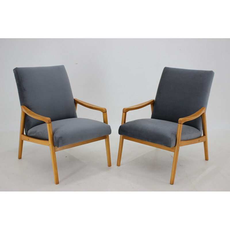 Pair of vintage beechwood armchairs ,Czechoslovakia 1970s