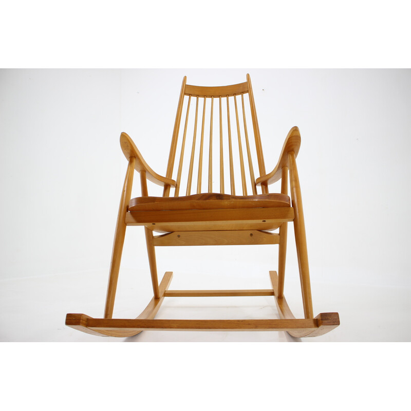 Vintage beechwood rocking chair by Varjosen Puunjalostus for Uusikylä, Finland 1960s