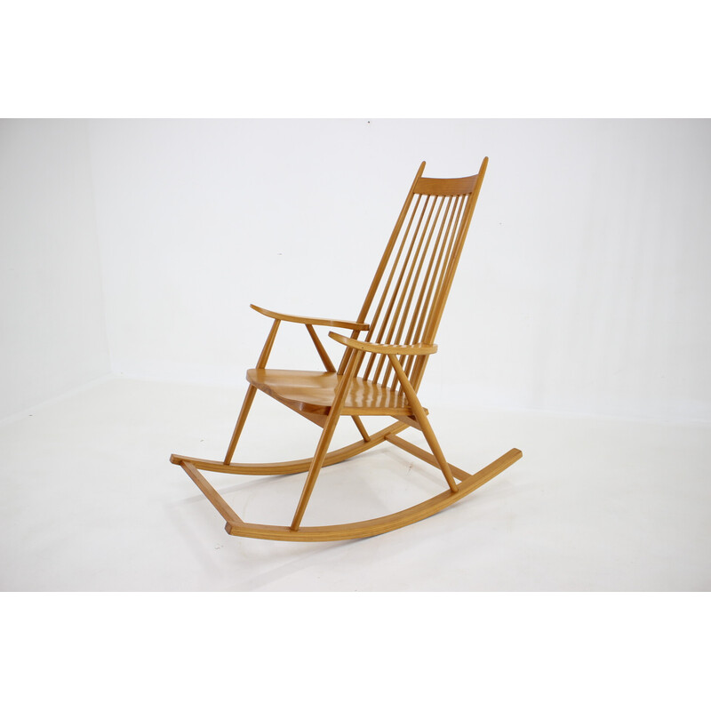 Vintage beechwood rocking chair by Varjosen Puunjalostus for Uusikylä, Finland 1960s