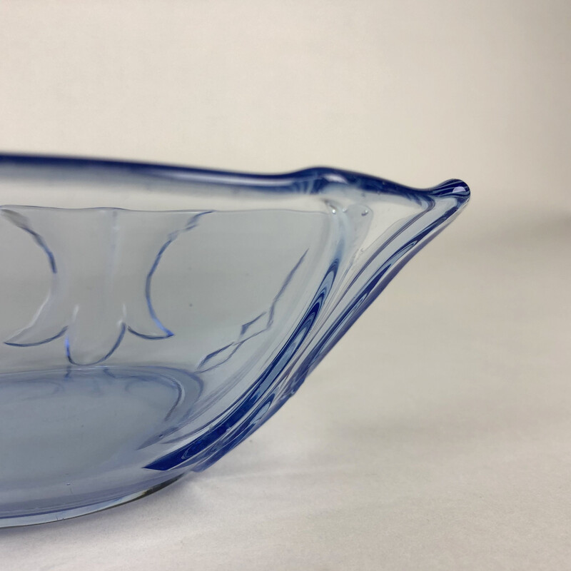 Vintage transparent and blue glass serving bowl, 1960s