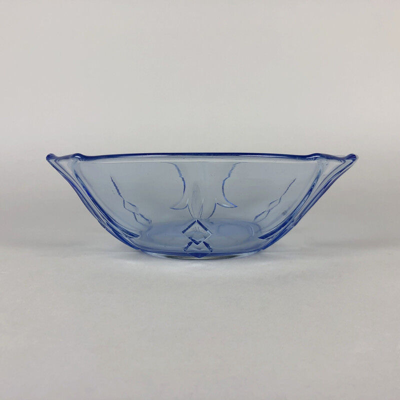 Vintage transparent and blue glass serving bowl, 1960s