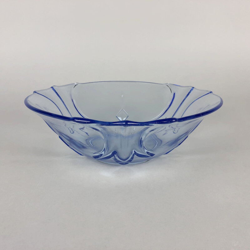 Vintage transparent and blue glass serving bowl, 1960s