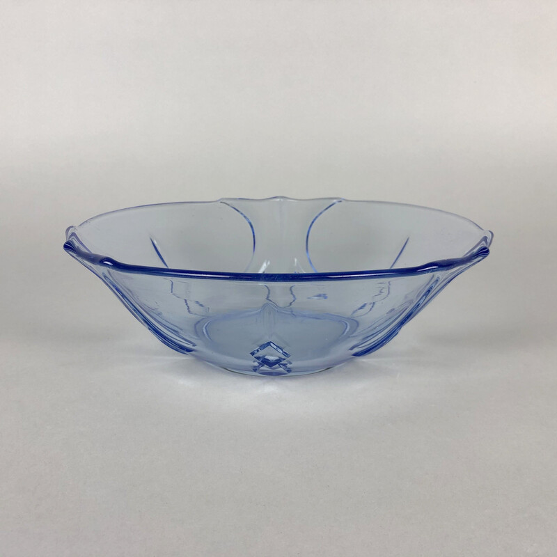 Vintage transparent and blue glass serving bowl, 1960s