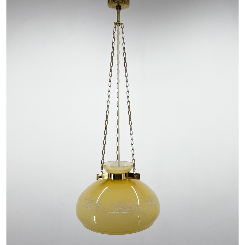 Vintage glass and brass pendant lamp, 1950