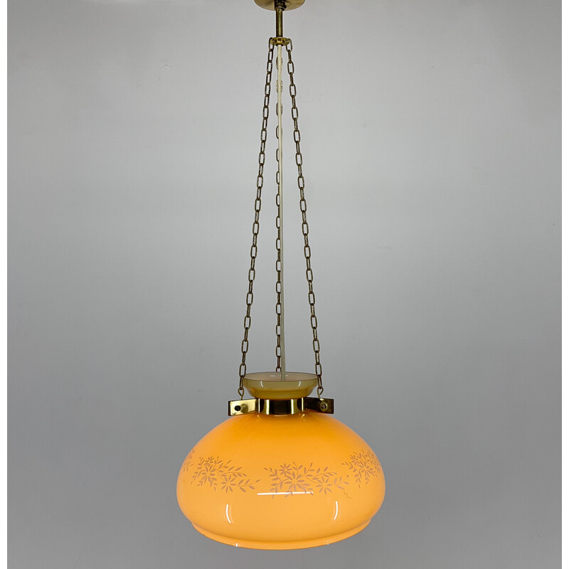 Vintage glass and brass pendant lamp, 1950