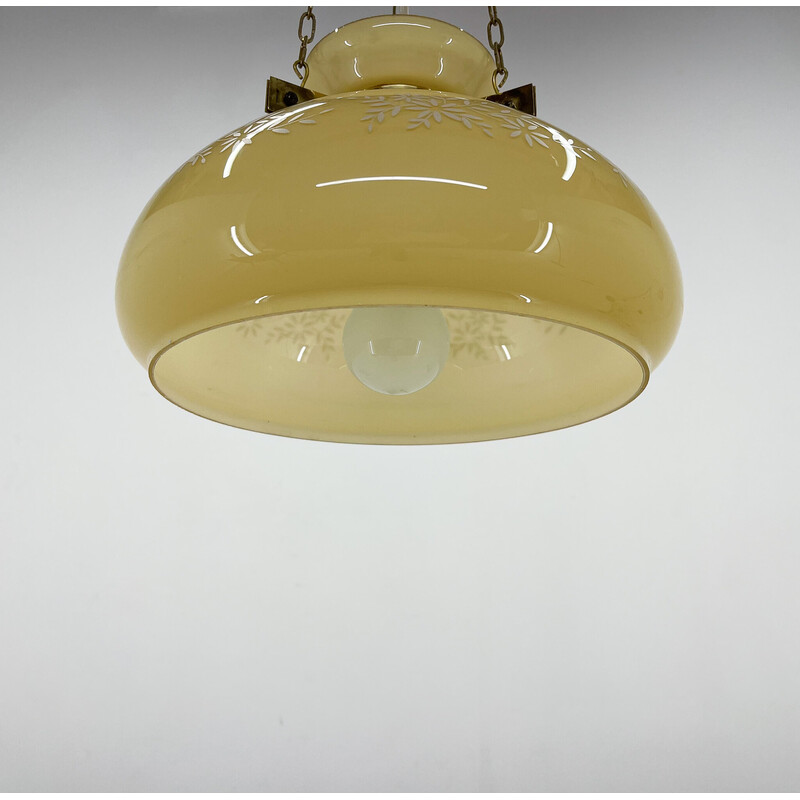 Vintage glass and brass pendant lamp, 1950