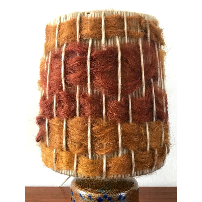 Lámpara vintage de gres esmaltado con pantalla de lana, 1970