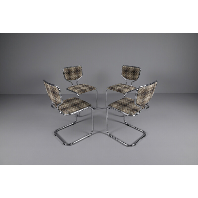 Set of 4 vintage chrome chairs with geometric fabric cover, Germany 1960s