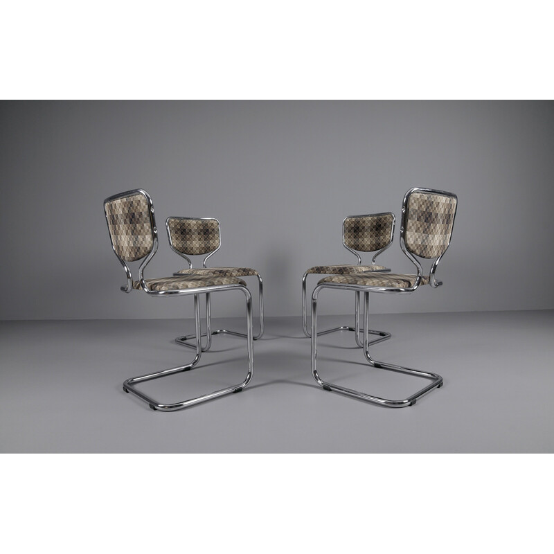 Set van 4 vintage chromen stoelen met geometrische stoffen bekleding, Duitsland 1960